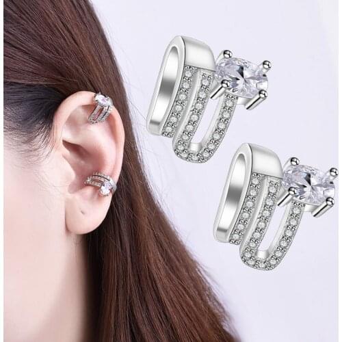 Fashion Simple Crystal Cartilage Ear Cuff Clip on Earrings for Women Non Pierced Earrings Geometric Earcuff Wrap Earrings