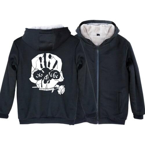 Man Boy Parkas Full Zip Coat Plus Velvet Zombie Skull Head Devil 666 XXX Rose Bloody Hand Printing Original Design ZIIART
