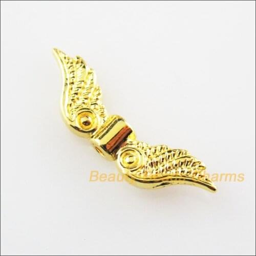 New 30 New Angels Wings Charms Animal Wings Gold Color Spacer Beads 7x23mm