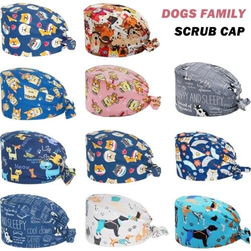 Wholesale Scrub Caps Dogs Printing Dentist Operating Room Nursing Clinic Pet Veterinary Pharmacy Work Accessories Surgicals Hats