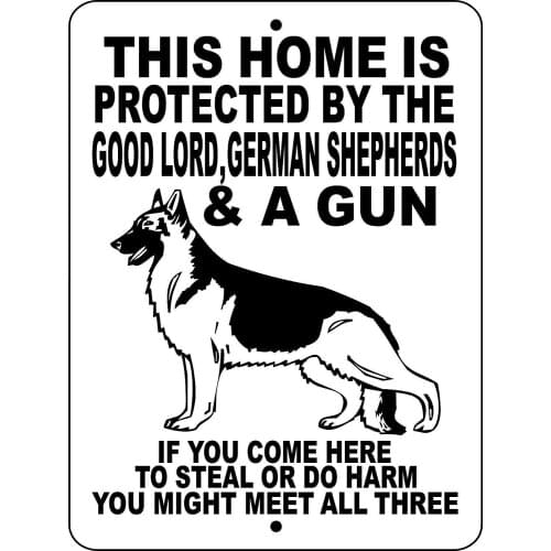 German Shepherds Dog No Trespassing Warning Gate Metal Tin Sign Poster Aluminum Sign Decor for Home Bar Diner Pub