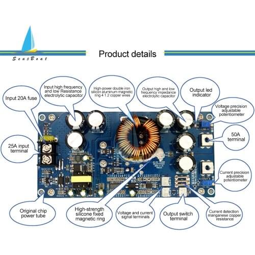 800W High Power DC-DC Step-Down Power Supply Module DC20V-70V to 2.5V-58V 20A Adjustable Step-Down Buck Converter