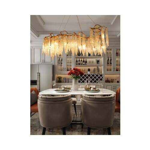 Luxury copper branches long line restaurant chandeliers European creative personality luxury villa living room glass leaf lamps