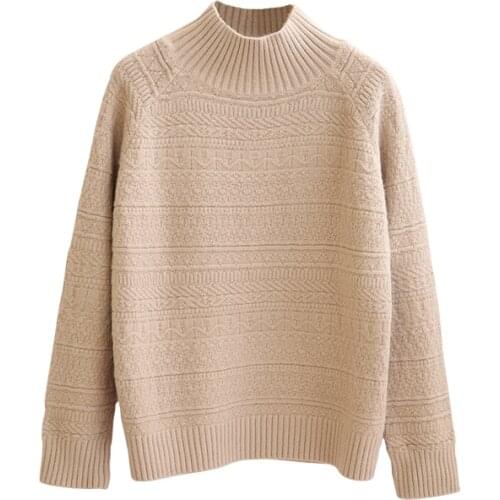 Long sleeve half high neck sweater women 2021 new fashion casual sweater loose retro pullover sweater western style