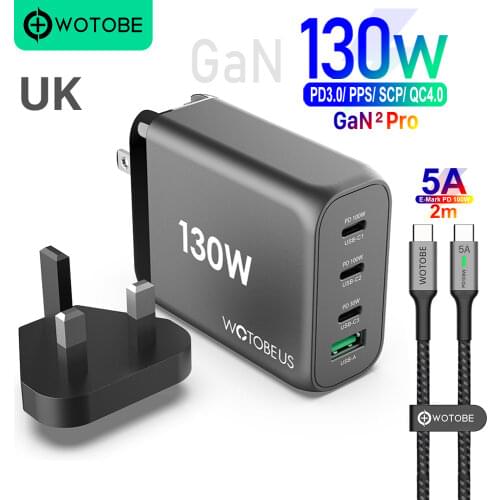 WOTOBE GaN charger 130W USB C Quick Charger Type C PD100W PPS 45W SCP QC4.0 for Laptop MacBook iPad iPhone Samsung HUAWEI XIAOMI