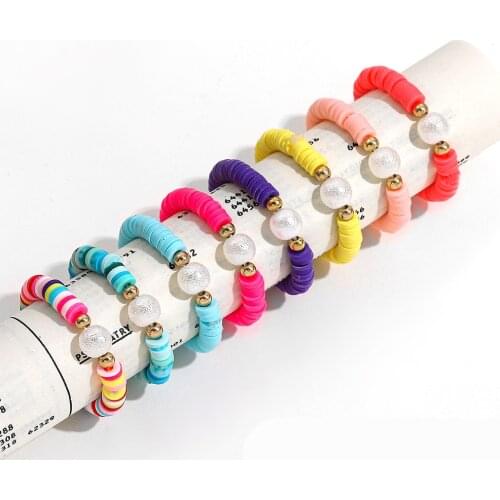Handmade Multicolor Polymer Clay Rings for Women Boho Ethnic Simulated Pearls Adjustable Elastic Finger Ring Femme Jewelry