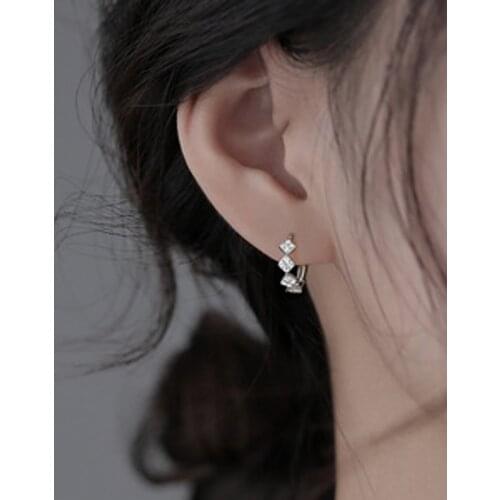Dreamhonor 2021 Personality Geometric Zirconia Ear Buckle Female 925 Sterling Silver Hip Hoop Clip Earrings For Women Jewelry