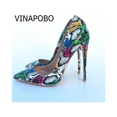 VINAPOBO Autums Spring New Women Pumps Snake Pattern Mixed Color Ladies Sexy Wedding High Heel Shoes Party GREEN WEDDING Pumps