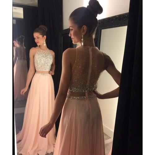 Robe de soiree Pink Evening dress 2019 Beaded Tulle Prom Gowns Plus Size Cheap Dresses Elegant Long Prom