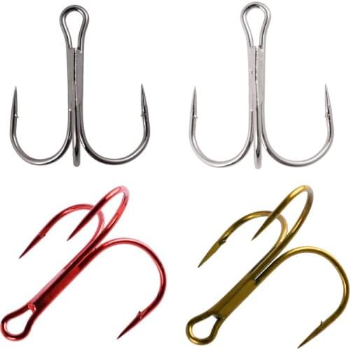 10pcs/ Box Treble Fishing Hooks Carbon Steel Barbed Fishhooks Set Round Folded Saltwater sea Fishing Tackle Accessories For Lure