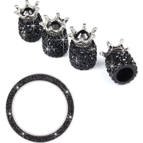 5pcs Diamond Car Tire Valve Caps Crystal Crown Dust-proof Bicycle Tyre Air Cover Car Emblem Sticker Ring Car Bling Accessories