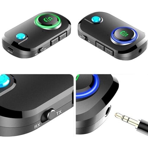 80% Off 2in1 Bluetooth 5.0 Receiver and Transmitter Colorful Hands-free Audio Adapter 3.5mm AUX Jack Player for TV Car Speaker