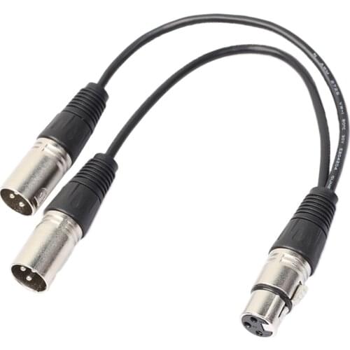 Black 3Pin XLR Female Plug To Dual Male Plug Microphone Cable Adapter Stage Studio Cable Wire