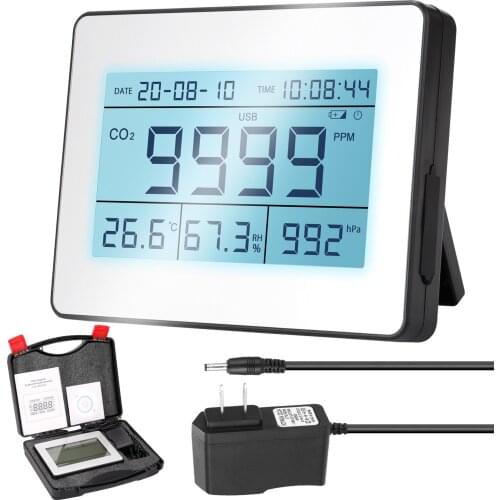 LCD Data Logging Carbon Dioxide Detector with CO2 Concentration Air Temperature Humidity Barometric Pressure Detection Calendar