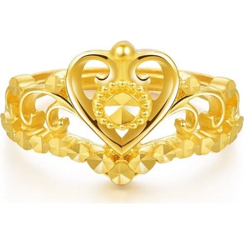 Pure 24K Yellow Gold Ring Women 999 Gold Crown Open Size Ring High Quality Ring