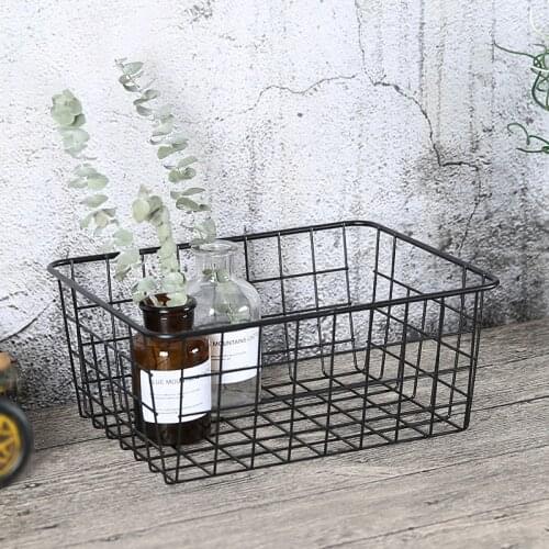 Japanese-Style Retro Wrought Iron Storage Baskets Debris Storage Box Modern Minimalist Home Decor Creative Black Iron Basket
