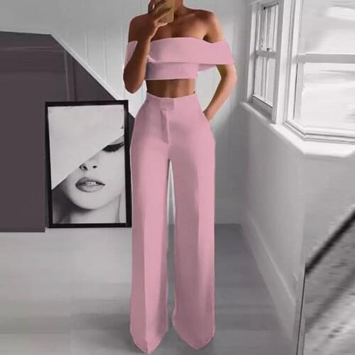 Summer Off Shoulder Crop Top + Pocket Long Pants Women Sets Clothes Spring Slash Neck Office Lady Suit Sexy Solid Casual Outfits