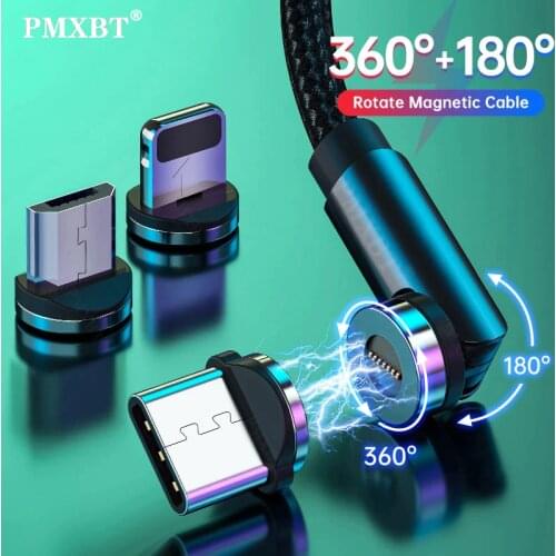 540 Rotate Magnetic Type C Micro USB Cable 3A Fast Charging Magnet Data Cord For iPhone Huawei Mobile Phone Quick Charge Wire 2M