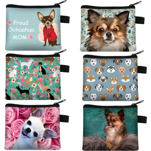 Kawaii Dog Chihuahua Mom Coin Purse Girls Mini Wallet Womens Purses and Handbags Keychain Zipper Pouch Money Bags