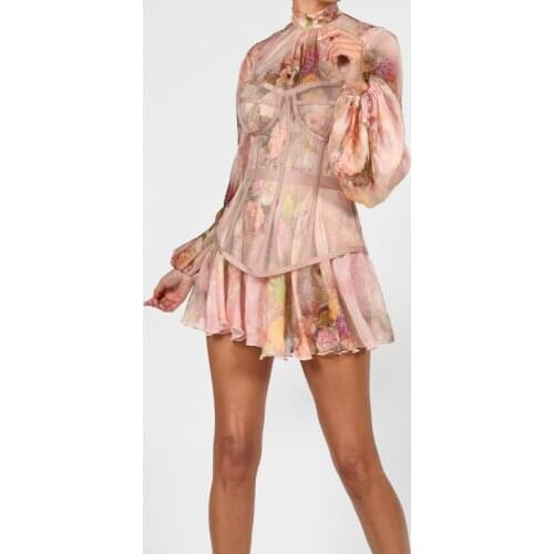 Floral Print Long Sleeve Mini Dress and Girdle Casual Slim Women Two Pieces Set Vestidos Vintage Femme Outfit Summer 2021 F361