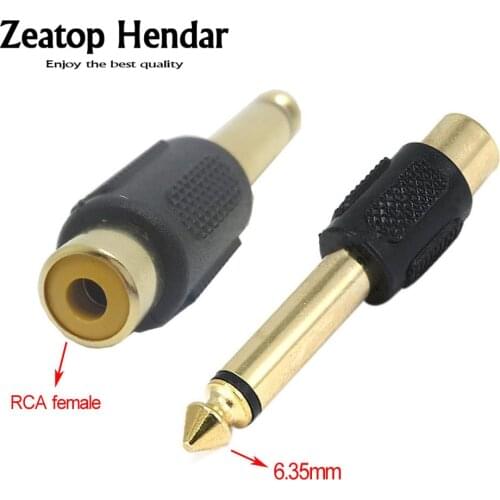 100PCS Gold Plated 6.35mm (1/4 Inch) Mono Plug to AV RCA Jack Female Audio Extension Adaptor