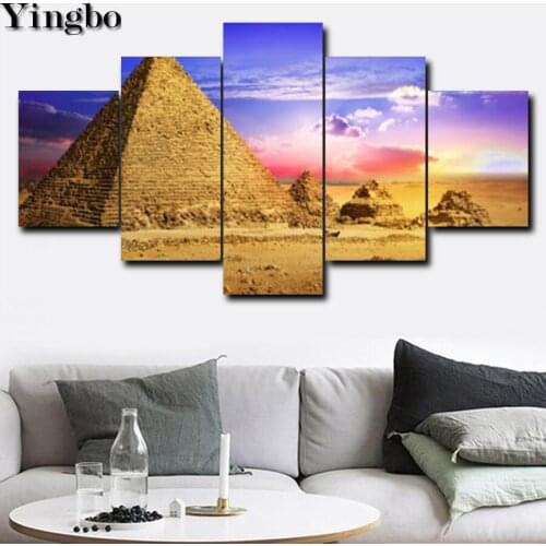 5pcs full round square diamond embroidery Egyptian Pyramids pattern cross stitch kits 5d diamond painting rhinestone Home decor
