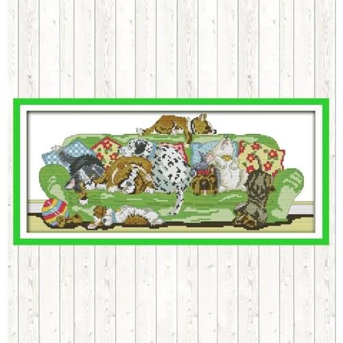 Sleeping Dogs Embroidery Kits DIY Crafts Needlework Embroidery Patterns 14ct 11ct Count Print Canvas Cross Stitch Patterns Kits