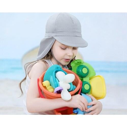 New Beach UV Cut Cap Floral Childrens Shawl Cap Soft and Light Shawl Hat Outing Wild Gray Cute Sun Hat 1-4 Years Childrens Hat