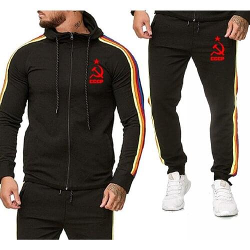 2021 new Spring Autumn Men Hoodie sweatshirt jacket+sweatpants suit Unique CCCP Russian USSR Soviet Union printing sportwear