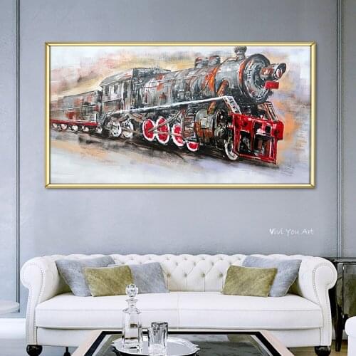 New Style Colorful Train Canvas Poster Natural Abstract Painting Handmade Wall Art Pictures For Living Room Home Decor