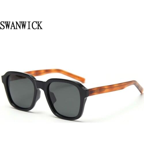 Swanwick TR90 frame square sunglasses polarized women acetate glasses retro sun glasses for men UV400 driving brown black Summer