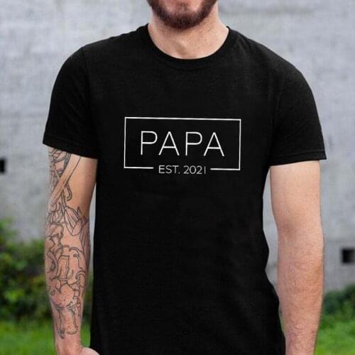 Papa Shirt Papa Est. 2021 Mens Oversized Tops Dad Gift Shirt 2021 Fathers Day New Arrival Mens Clothing Daddy Letter Cool