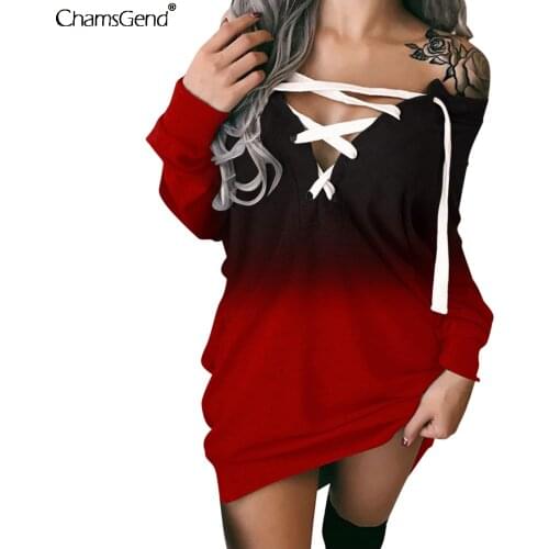 Gradient Color Change Women Girls Long Sweatshirt Dresses Sexy Off Shoulder Crisscross Bandage Party Pullovers Dress