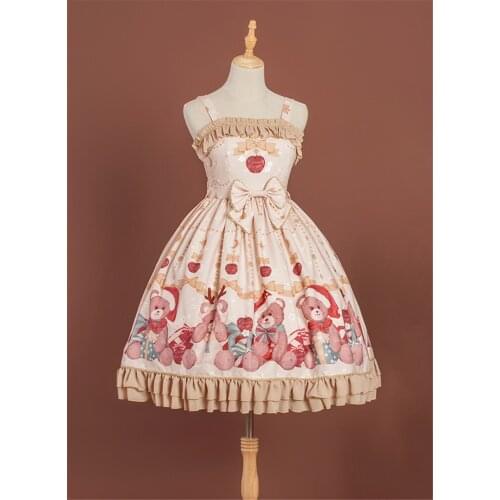 Lolita Dress Ruffles and Bows Sweet Lolita JSK Dress Srepas Gift Bear Print Cute Girll Dress
