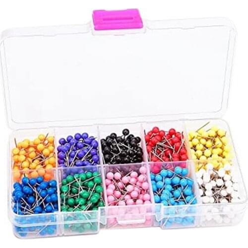 PPYY-1000 Pcs Map Tacks Push Pins Plastic Head with Steel Point Cork,Board Safety Colored Thumbtack Office School Supply