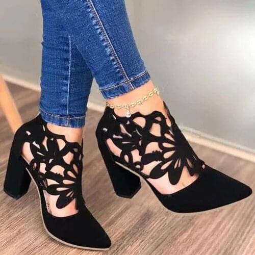 Akexiya Female 2021 New Classic Retro Concise Sandals Pointed Toe Thick High Heels Women Sandals Summer Hollow Out Women Shoes