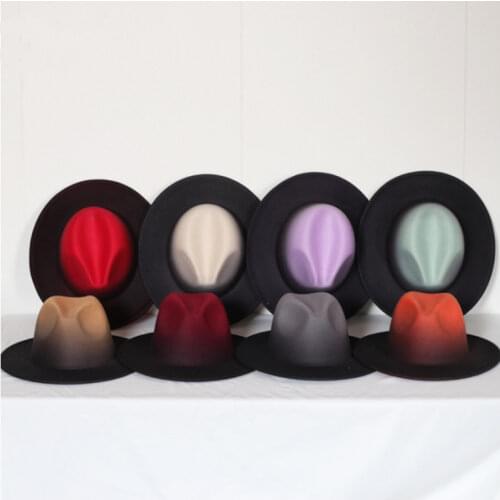 Fedora hat gradient color European and American gold chain top hat woolen top hat men and women trend felt hat jazz hat 2021