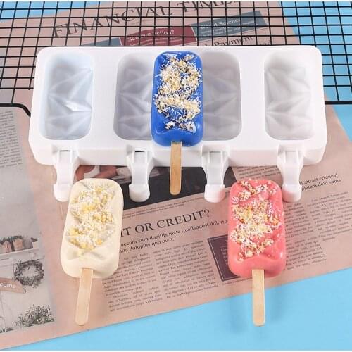 4/8 Cell Silicone Ice Cream Mold Diamond Small Oval DIY Homemade Popsicle Moulds Dessert Ice Pop Lolly Maker Reusable Tool