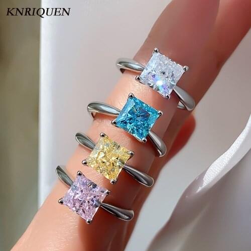 Sunlight 925 Sterling Silver 7*7mm 1.5ct Aquamarine Topaz Pink Quartz Lab Diamond Wedding Engagement Ring for Women Fine Jewelry