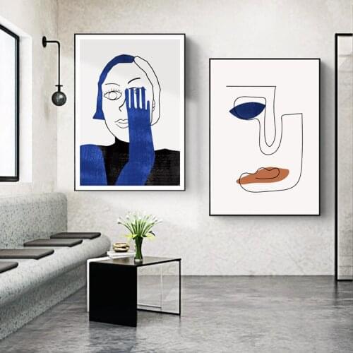 Modern Blue Line Portrait 3D Poster Wall Art Home Decor Bed Living Room HallwayPrinting Crystal Porcelain Glass Aluminum Frame