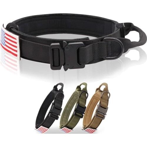 Tactical Dog Collar Adjustable Military K9 Collar with Handle Heavy Duty Metal Buckle 1.5" Width Nylon Dog Collar