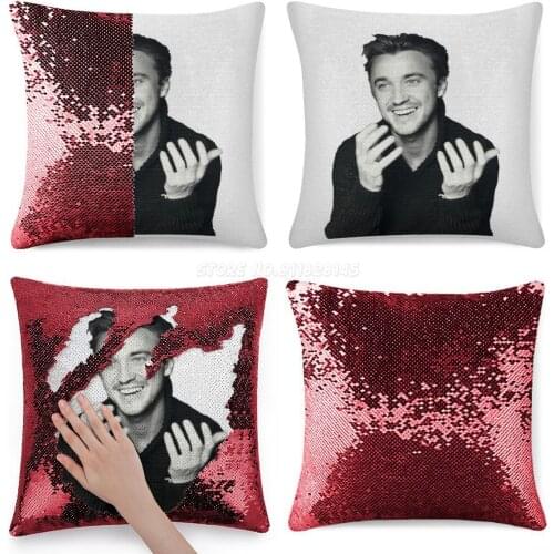 Tom Felton Sequin Pillowcase Glitter Throw Pillow for Party Cafe Home Sofa Fun Draco Malfoy Malfoy Draco Potter Heads Cool Prett