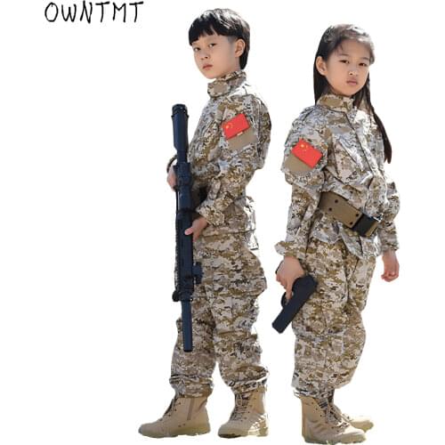 Military Uniform for Children Outdoor Teenagers Tactical Set Ghillie Suit Multi Pocket Army Tactical Scouting Training Equipment