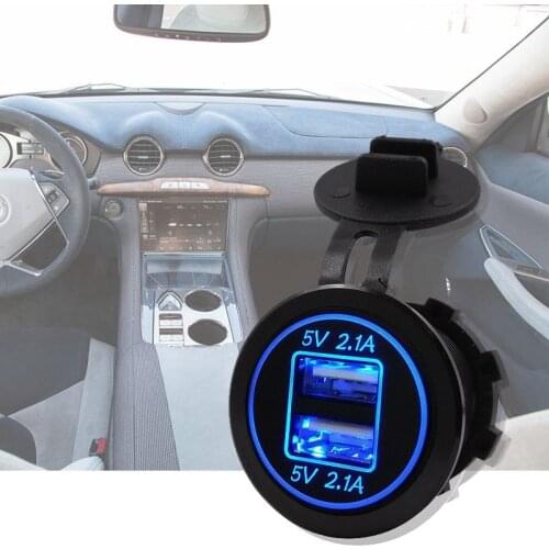 5V 4.2A Dual 2USB Charger Socket Adapter Power Outlet for 12V 24V Car Motorcycle(blue)