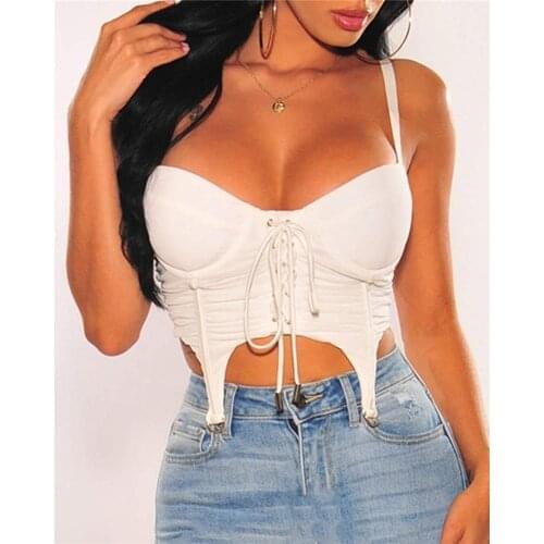 2021 Women Corsets Crop Tops Summer Sexy Spaghetti Strap Backless Irregular Bustier Ladies Lace-up Bandage Slim Club Camisole