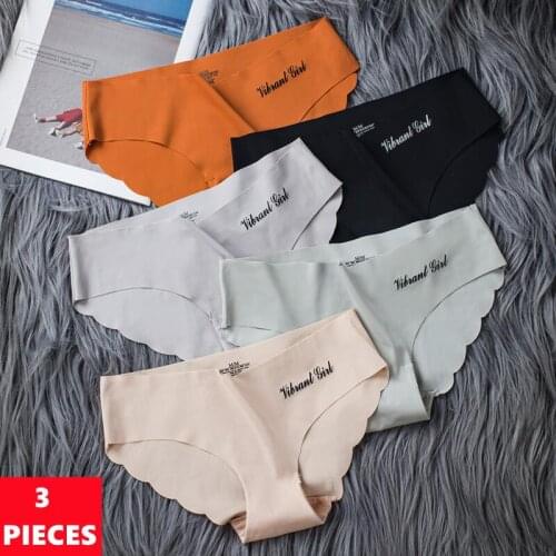3Pcs Sexy Women Seamless Panties Ice Silk Briefs Breathable Female Underpants Sexy Underwear Mid Waist Ladies Lingerie