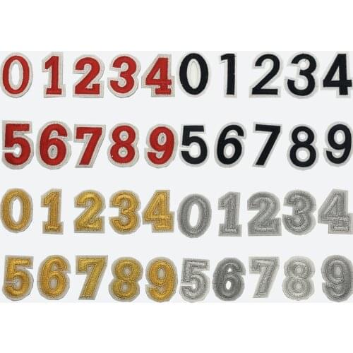 100pcs /lot gold silver black red color Embroidered and sequins Iron on patch Letter Number DIY Applique
