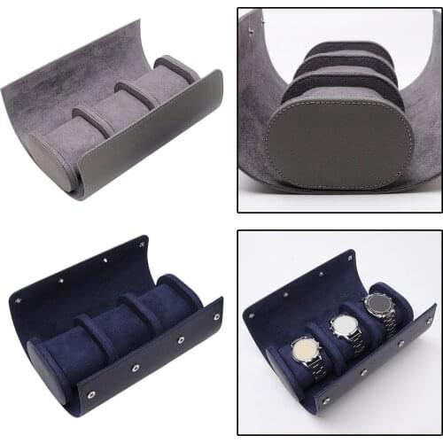 PU Leather 3 Slots Men Watch Roll Travel Case Jewelry Bracelets Gift Storage