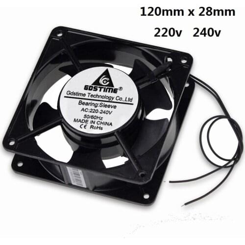 5 pcs Gdstime AC Fan 220V 240V 120mm 120x120x38mm AC Cooler Metal Exhaust Cooling Fan 12cm 2 Wires Without Connector