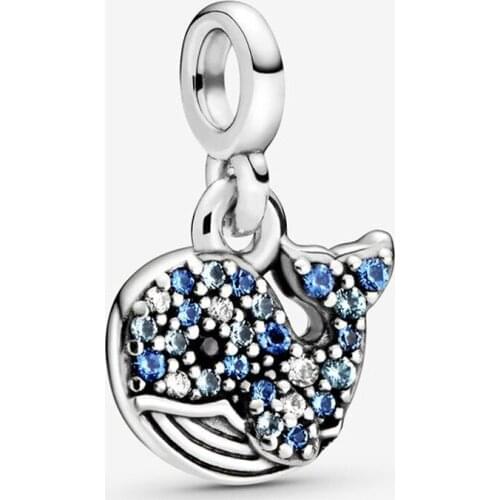 Bewill S925 Sterling Silver My Blue Whale Pendant Lovely Blue Whale Bracelet Pendant Fit Original Beads Charms